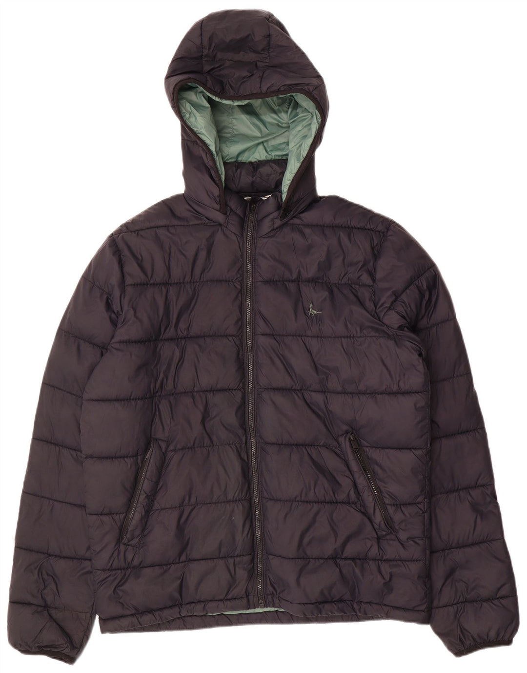Jack Wills wattierte Herrenjacke mit Kapuze, UK 38, mittelschwarzes Nylon