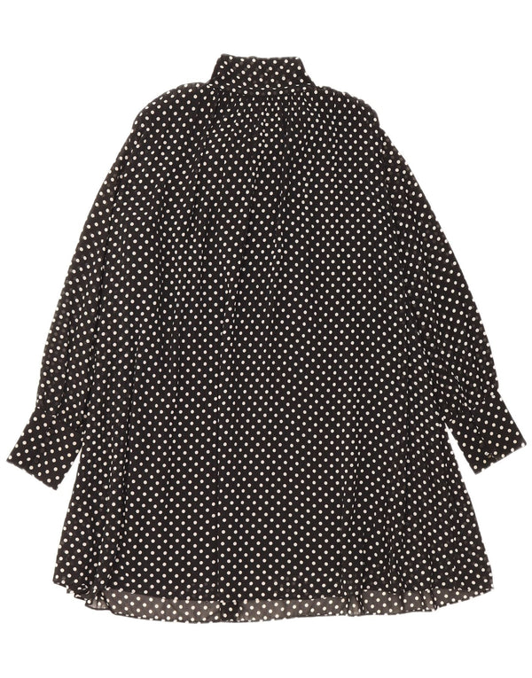 Zara Damen-Kleid in A-Linie, langärmelig, vorne gebunden, Gr. 44, mittelschwarz gepunktet