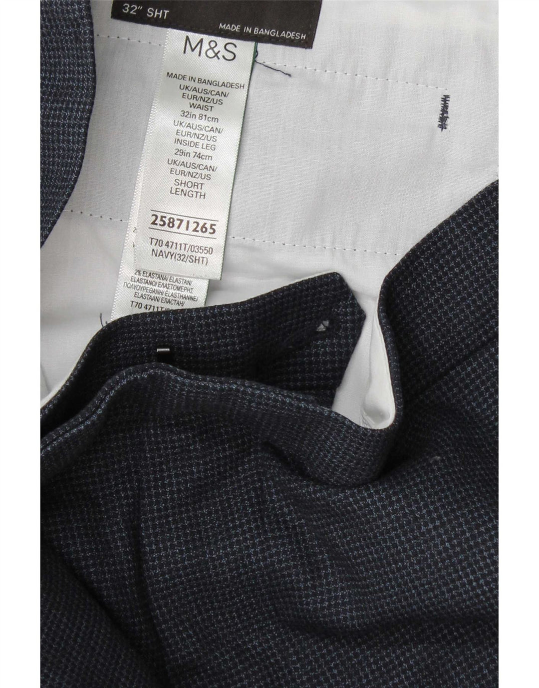 Marks & Spencer Herren-Anzughose, schmal zulaufend, W32 L29, Marineblau kariert