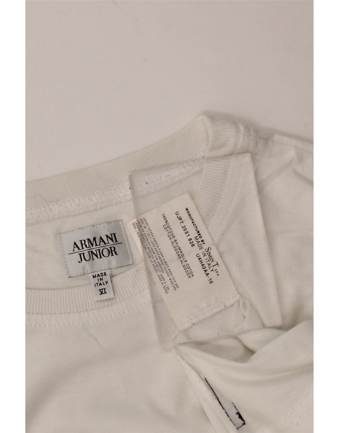 ARMANI JUNIOR Jungen-T-Shirt mit Grafik, 11–12 Jahre, weiße Baumwolle