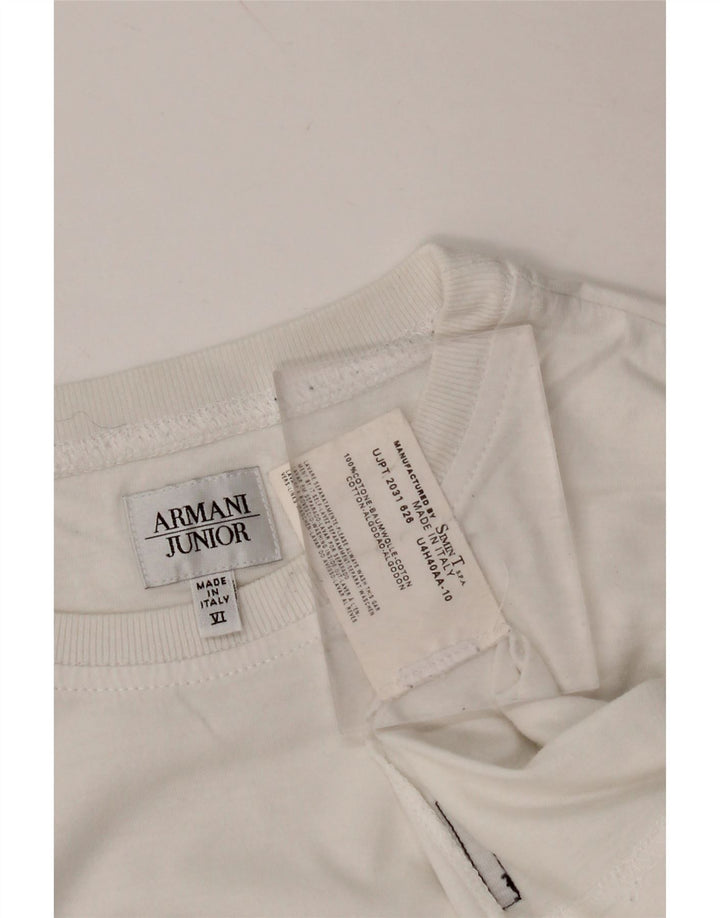 ARMANI JUNIOR Jungen-T-Shirt mit Grafik, 11–12 Jahre, weiße Baumwolle