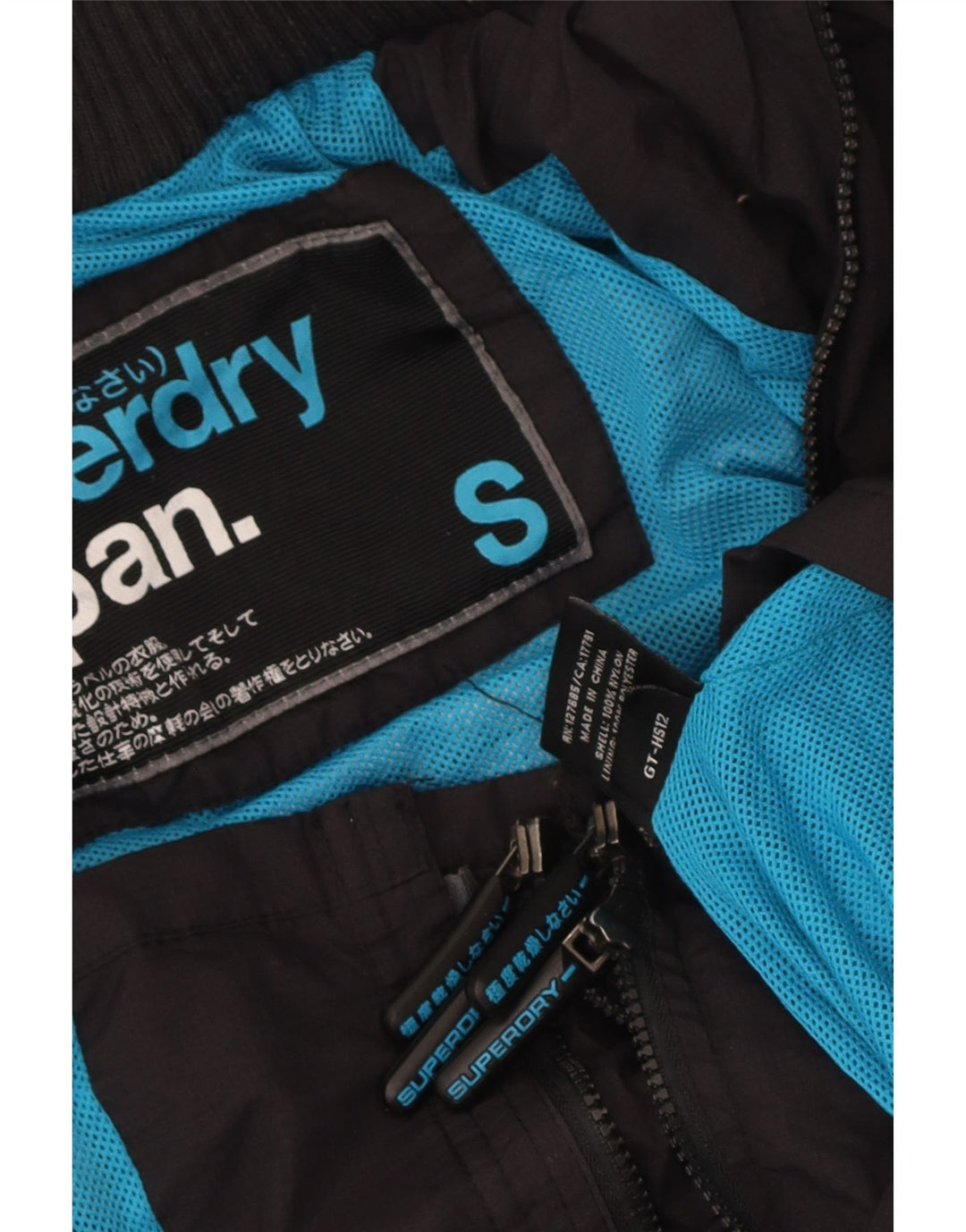 Superdry Herren-Regenjacke mit Kapuze, UK 36, Small, schwarzes Nylon