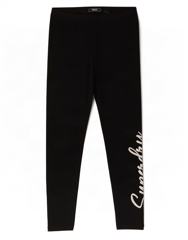Superdry Damen Crop Graphic Leggings UK 14 Large Schwarz Baumwolle