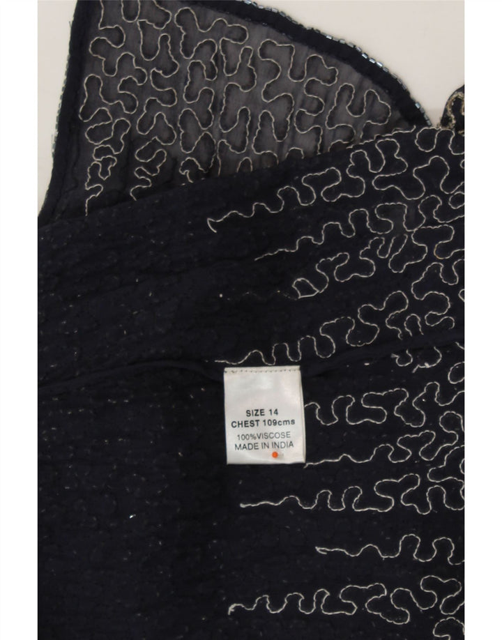 VINTAGE Womens Abstract Pattern Cardigan Top UK 14 Large Navy Blue Vintage Vintage and Second-Hand Vintage from Messina Hembry 