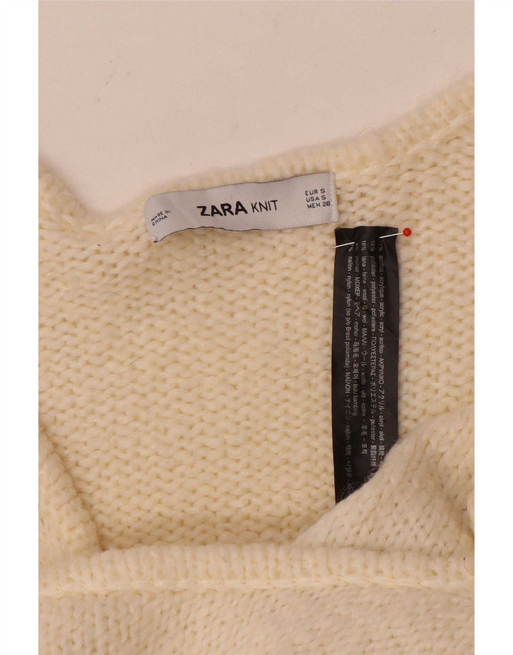 Zara Damen-Strickjacke in Wickeloptik, übergroß, Gr. 10, Größe S, Off-White-Acryl
