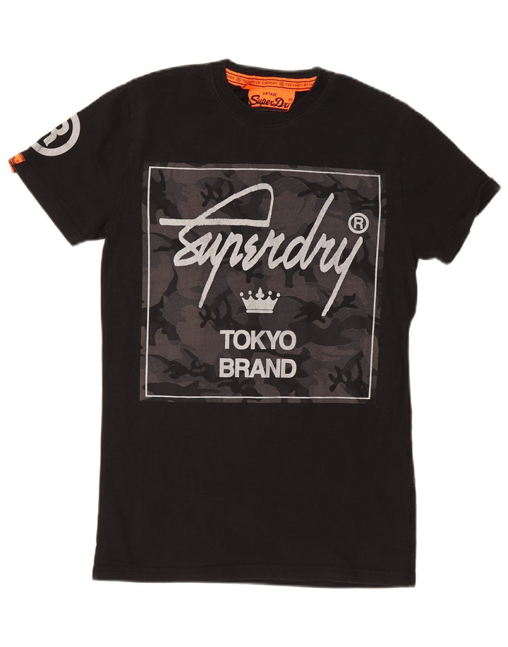 SUPERDRY Herren Grafik-T-Shirt-Oberteil XS aus schwarzer Baumwolle