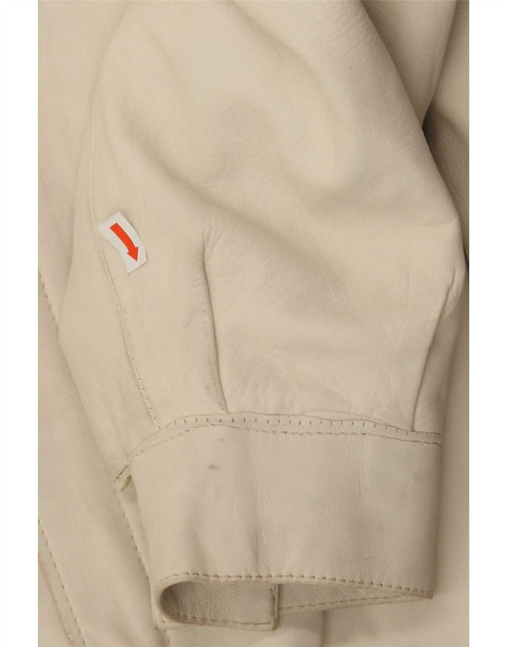 VINTAGE Mens 3/4 Sleeve Leather Jacket UK 40 Large White Vintage Vintage and Second-Hand Vintage from Messina Hembry 
