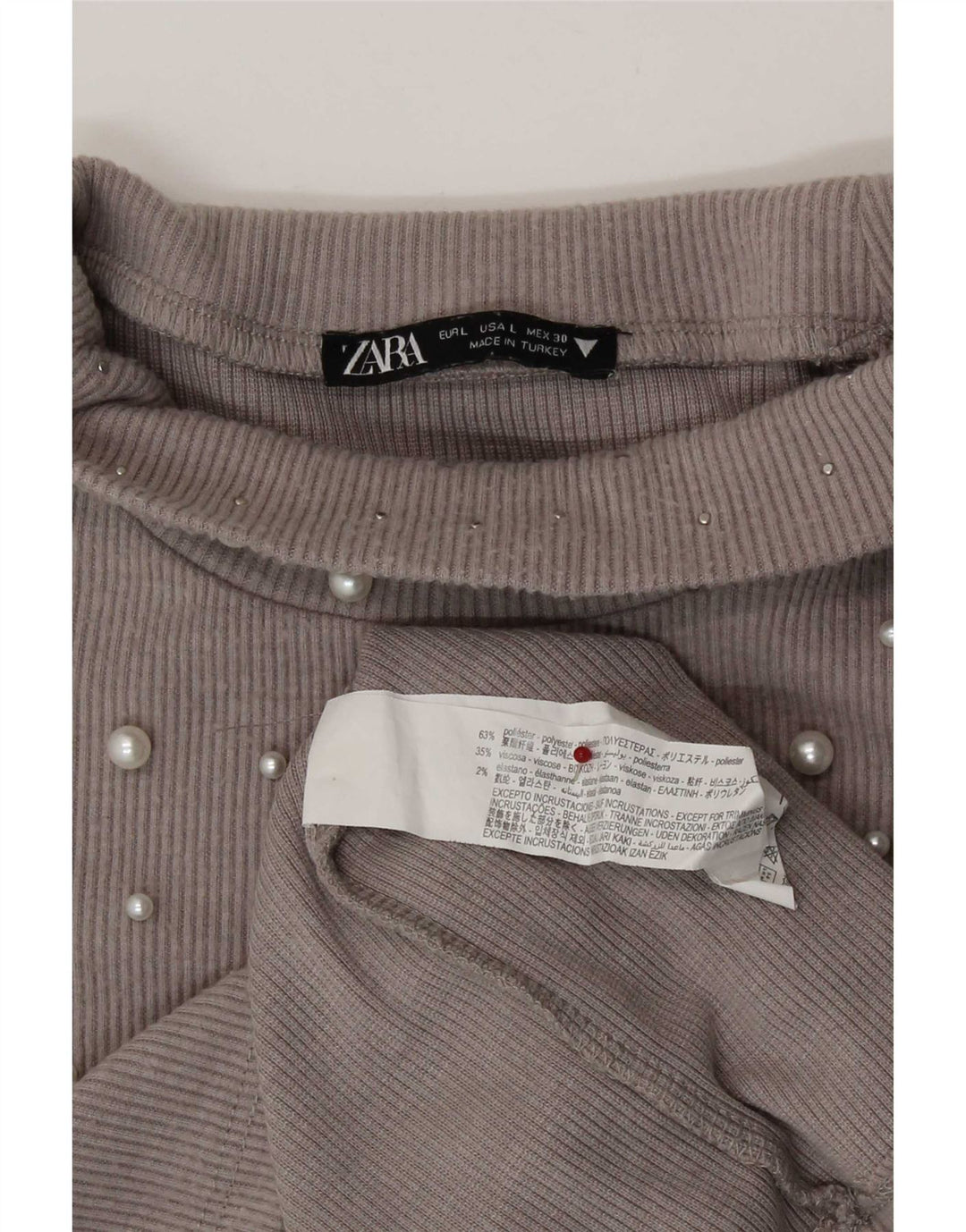 Zara Damen Crop Top Langarm UK 14 Large Grau Polyester