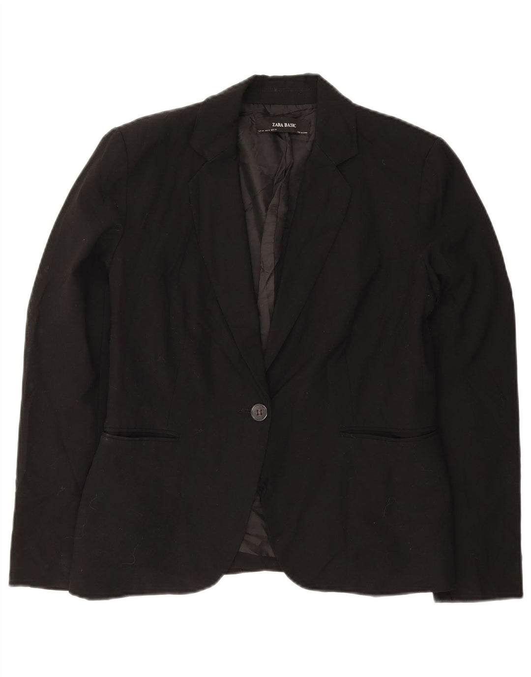 Zara Damen 1-Knopf-Blazerjacke EU 40 Mittelschwarzes Polyester