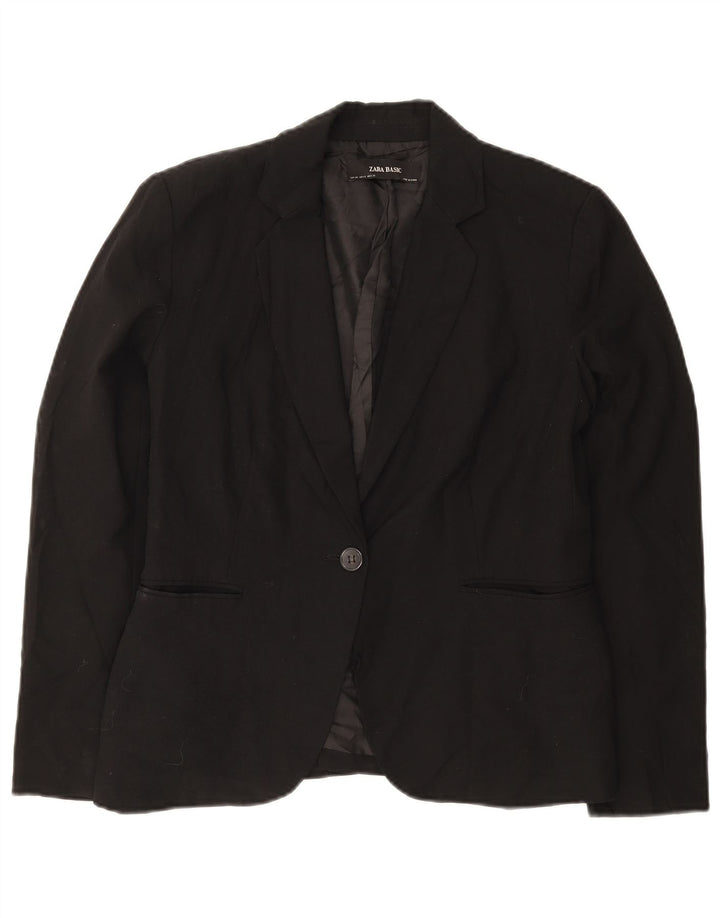 Zara Damen 1-Knopf-Blazerjacke EU 40 Mittelschwarzes Polyester