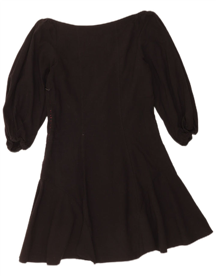 Zara Damen 3/4-Ärmel A-Linien-Kleid UK 12 Medium Schwarz