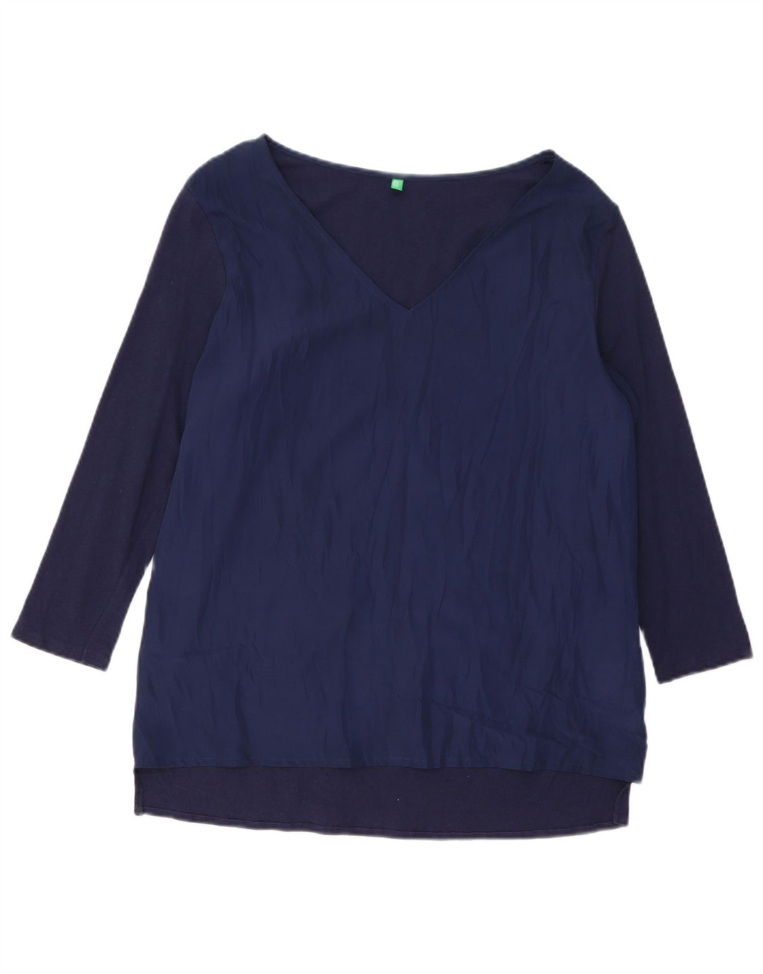 BENETTON Damen-Top, 3/4-Ärmel, UK-Größe 44, Größe L, Marineblau, Baumwolle