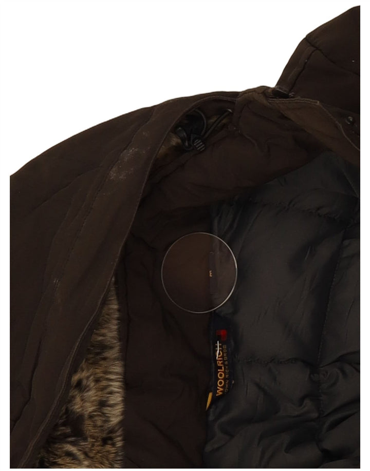 Woolrich Wattierter Damenmantel mit Kapuze, UK 12, mittlere Khaki-Baumwolle