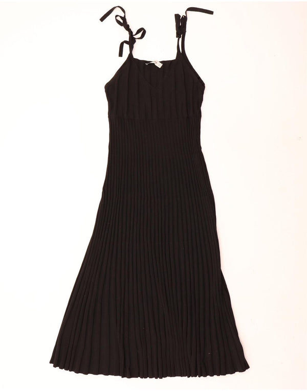 Zara Womens Knit Plissee Slip Dress UK 10 Small Schwarz Polyamid