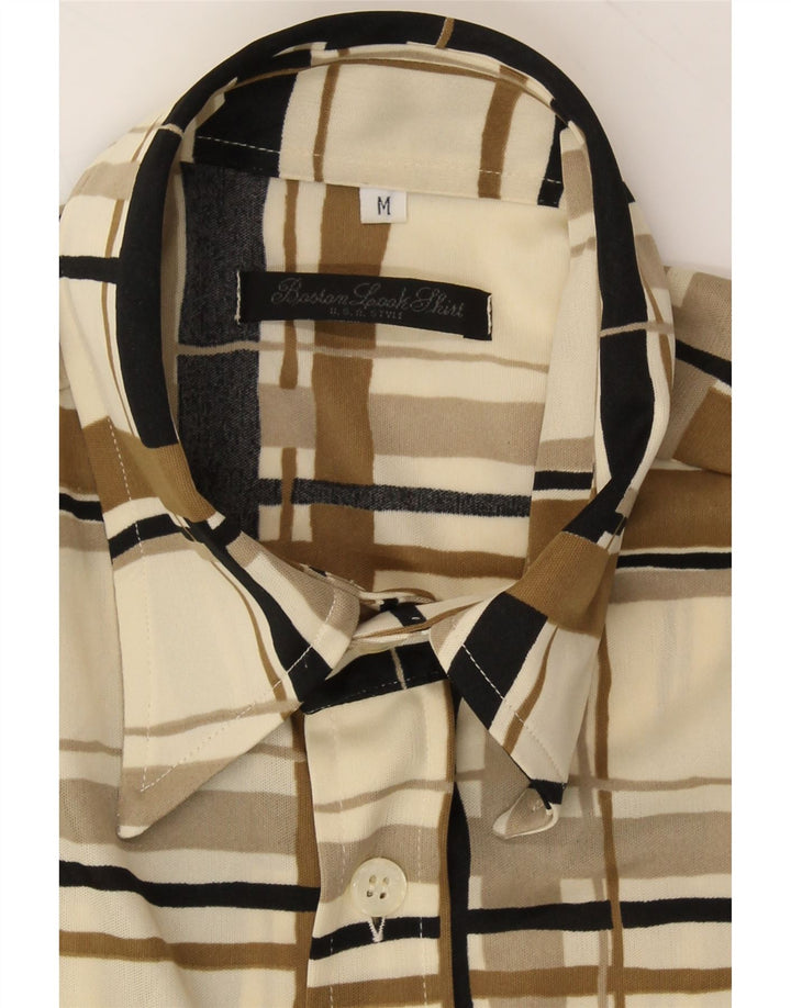 VINTAGE Mens Short Sleeve Shirt Medium Beige Check Polyester Vintage Vintage and Second-Hand Vintage from Messina Hembry 