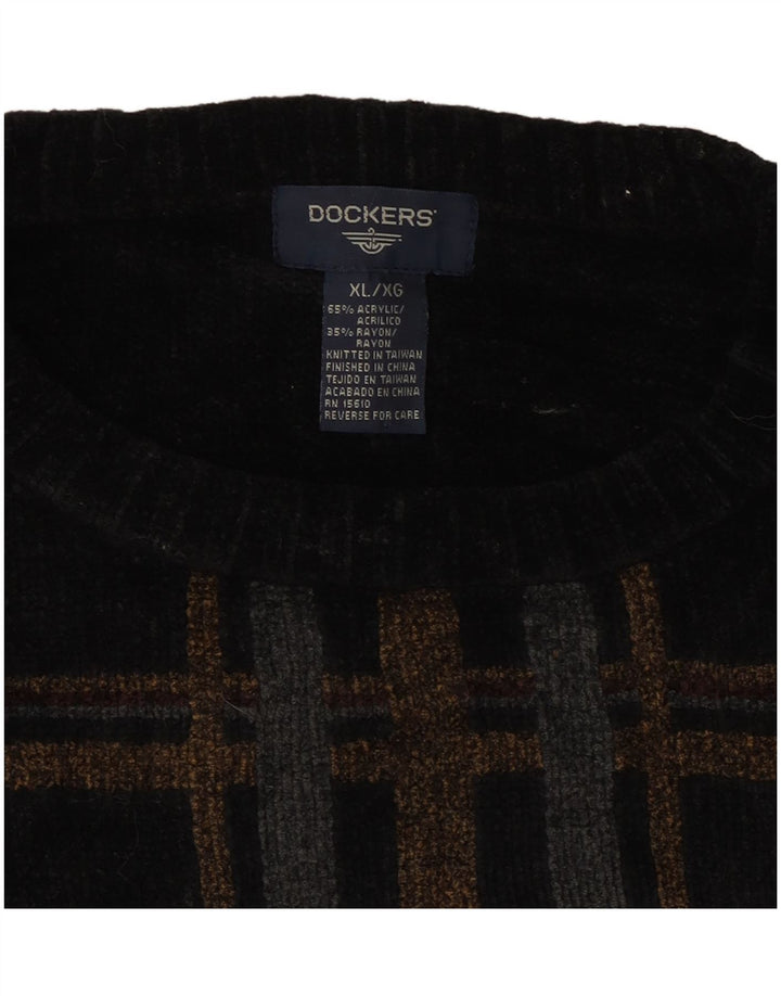 DOCKERS Herren-Pullover mit Rundhalsausschnitt, XL, schwarz kariert, Acryl