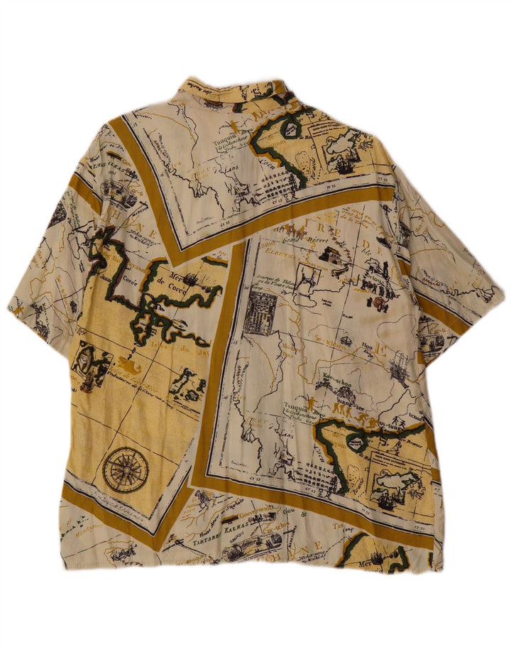 Vintage Damen Kurzärmeliges Hemd mit abstraktem Muster UK 14 Groß Gelb
