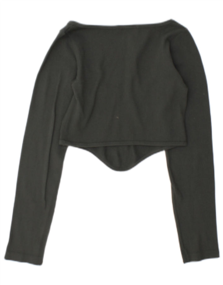 Zara Damen Langarm-Crop-Top UK 12 Mittelgrünes Polyamid
