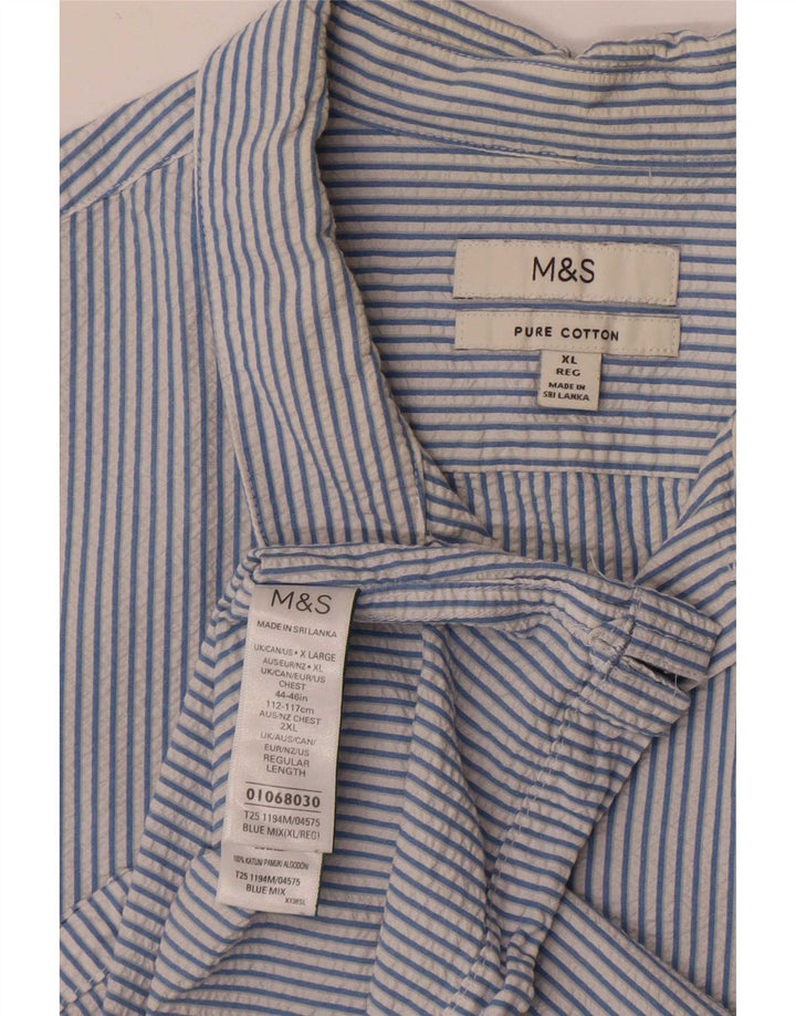 Marks & Spencer Herren-Kurzarmhemd XL, blau gestreift, Baumwolle