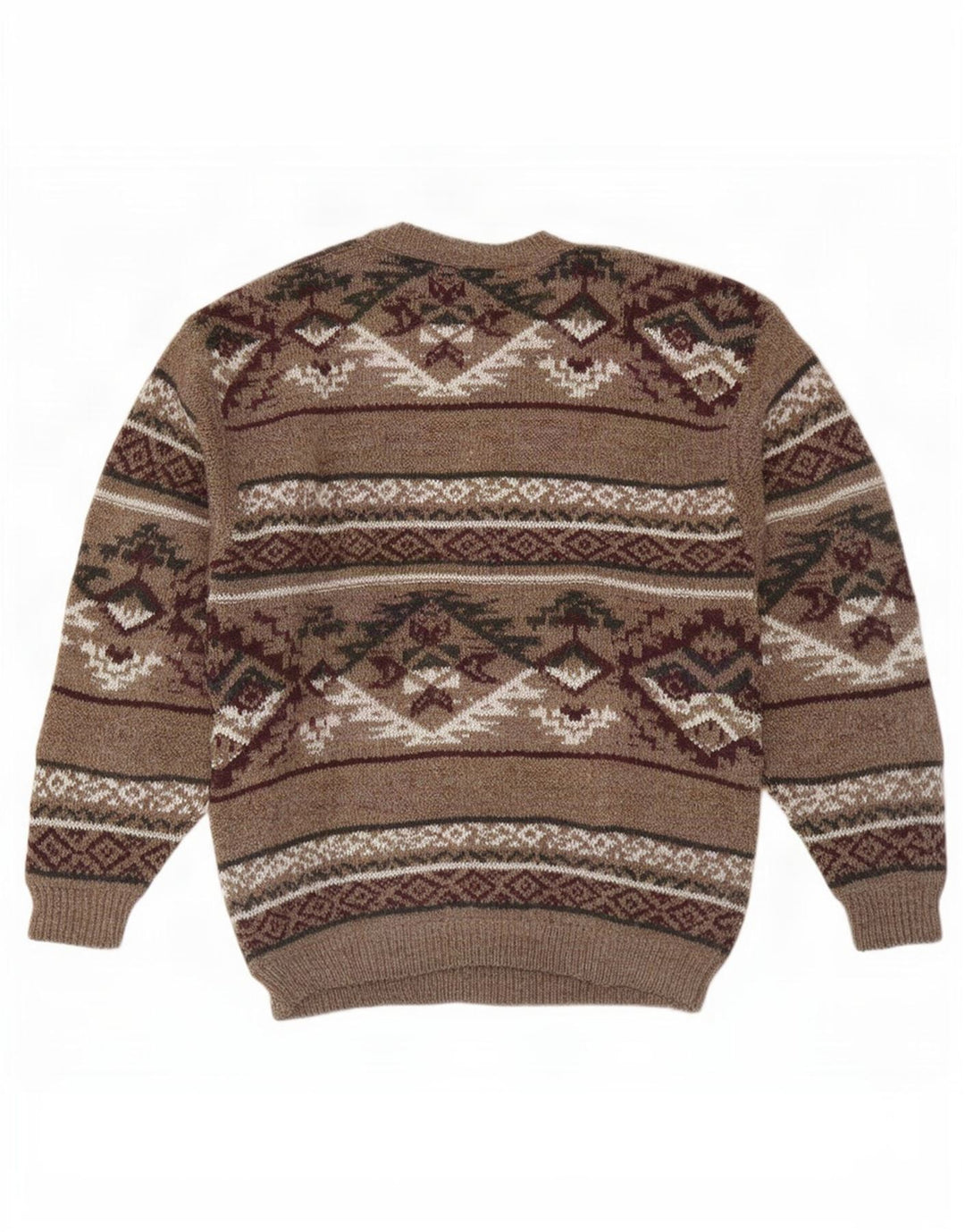 Kennington Herren-Pullover mit Rundhalsausschnitt, groß, braune Fair-Isle-Wolle
