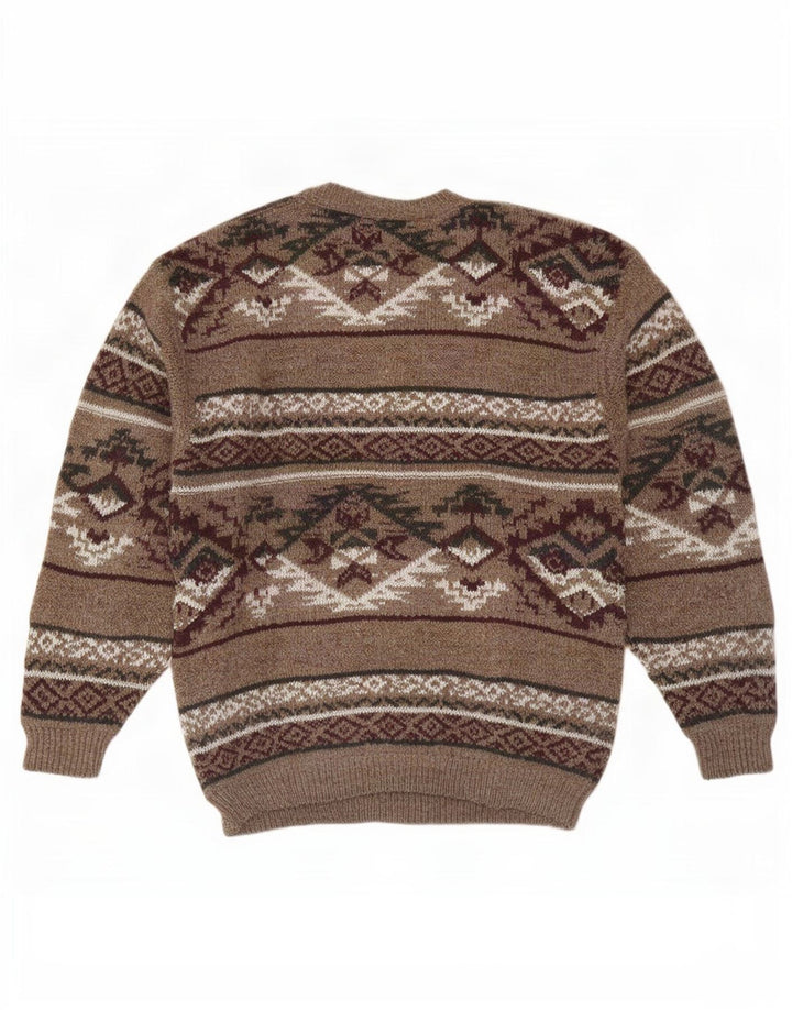 Kennington Herren-Pullover mit Rundhalsausschnitt, groß, braune Fair-Isle-Wolle