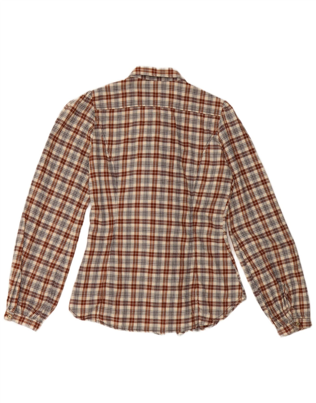 Marlboro Classics Damen-Hemd mit Rüschen vorne IT 38 XS Braun karierte Baumwolle