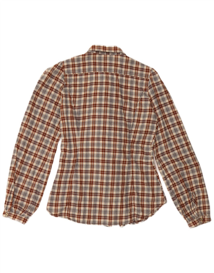 Marlboro Classics Damen-Hemd mit Rüschen vorne IT 38 XS Braun karierte Baumwolle