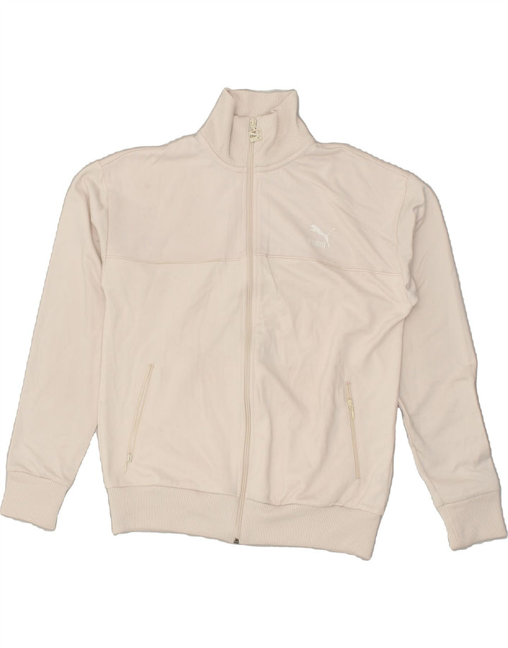 PUMA Womens Oversized Tracksuit Top Jacket UK 10 Small Beige Polyester | Vintage Puma | Thrift | Second-Hand Puma | Used Clothing | Messina Hembry 