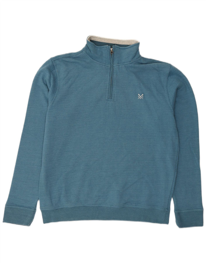 CREW CLOTHING Herren-Sweatshirt mit Reißverschluss am Hals, groß, aus blauer Baumwolle