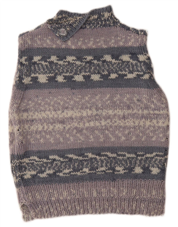 Vintage Damen Weste Tank Top UK 14 Mittelgrau gestreift