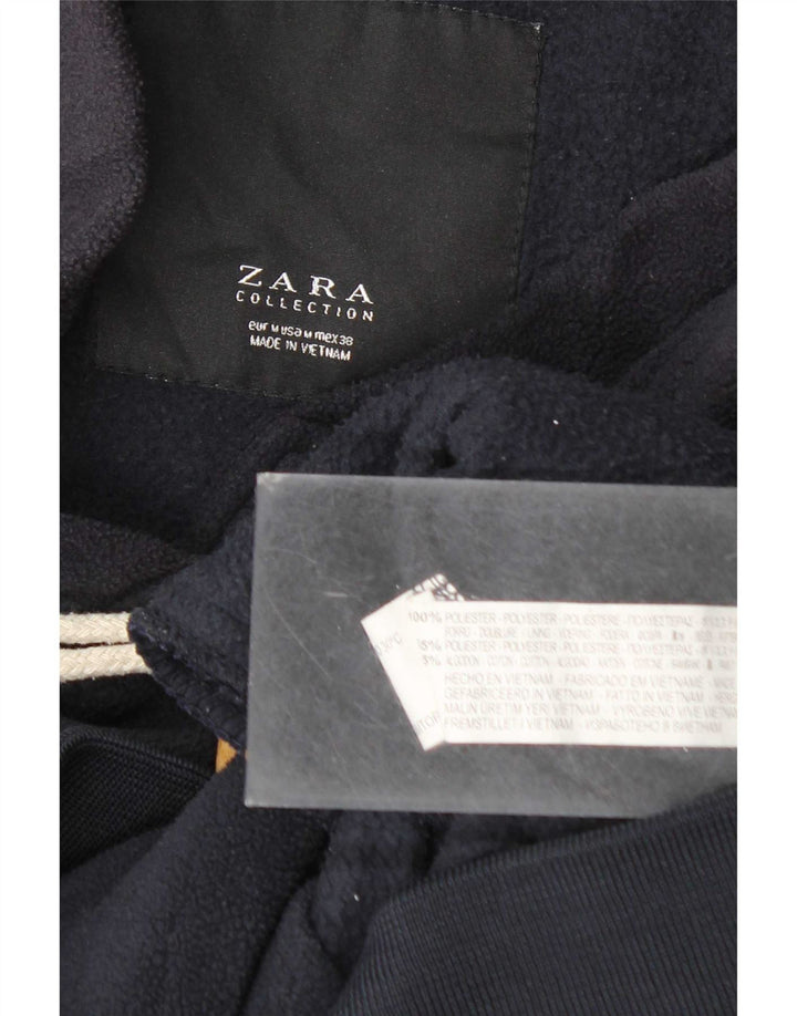 Zara Damen Kapuzen-Duffle-Fleecejacke UK 14 Medium Marineblau Polyester