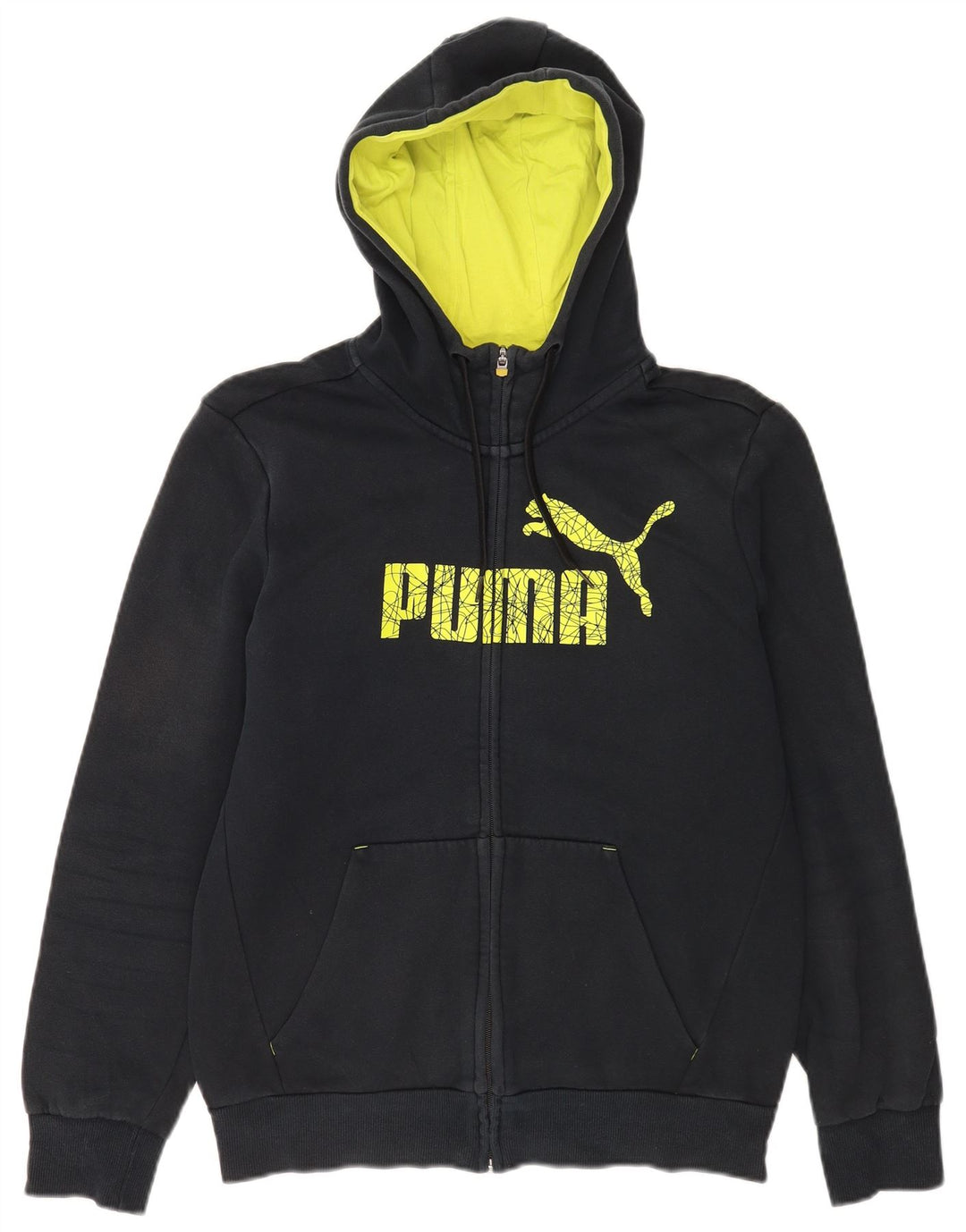 Puma Herren-Kapuzenpullover mit grafischem Reißverschluss, Größe S, schwarze Baumwolle