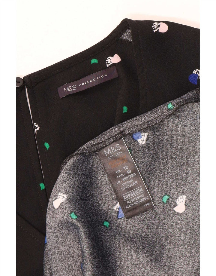 Marks & Spencer A-Linien-Kleid mit abstraktem Muster für Damen, Größe 42, mittelschwarz