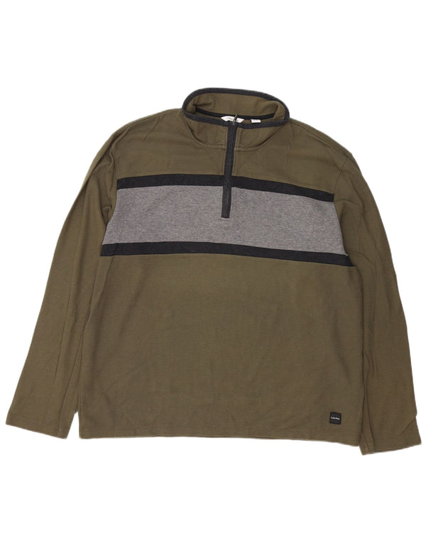 Calvin Klein Herren-Oberteil mit Reißverschluss, langärmlig, 2XL, Khaki, Colourblock-Baumwolle