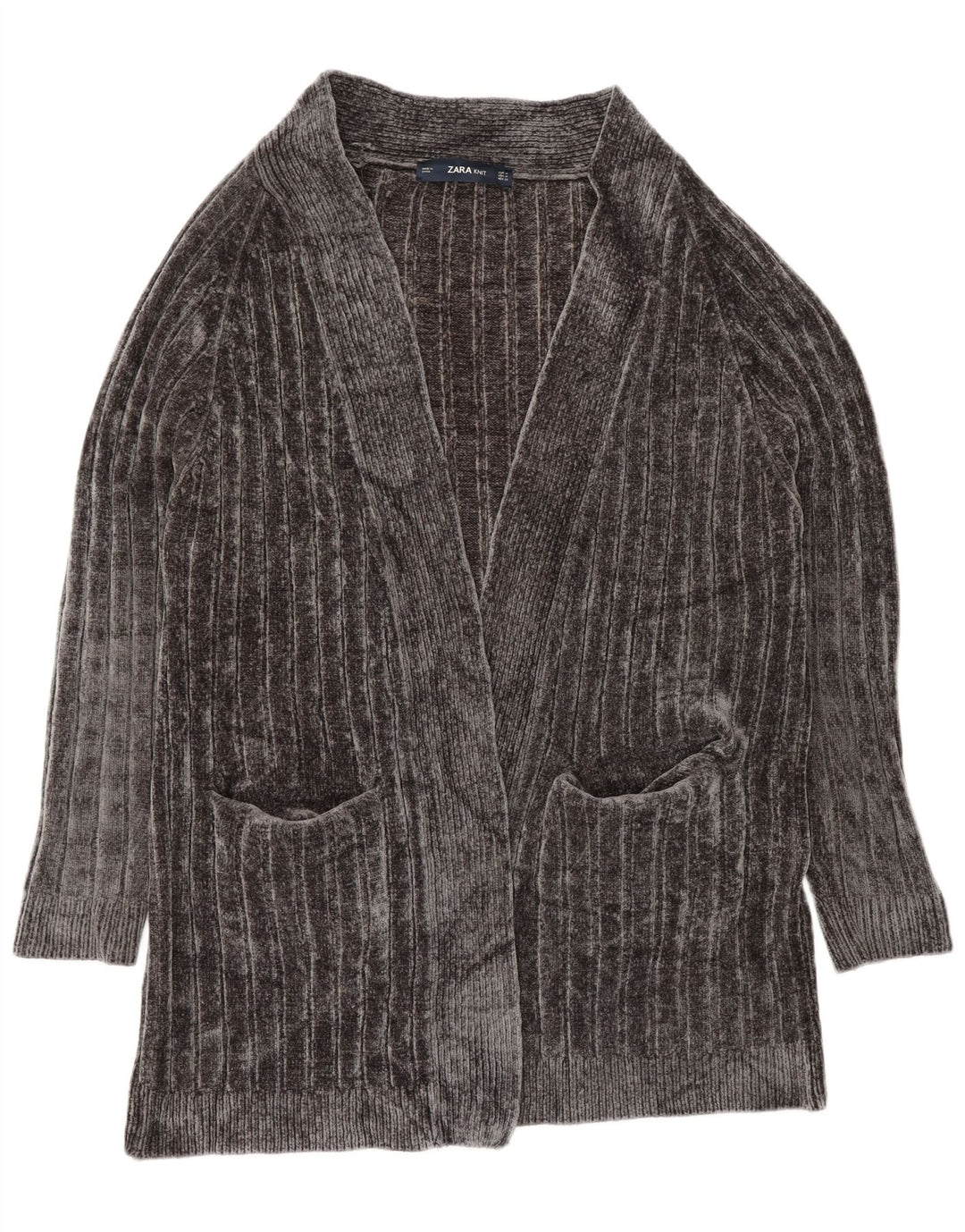 Zara Damen-Strickjacke, übergroß, lang geschnitten, offen, Gr. 14, Mittelgrau