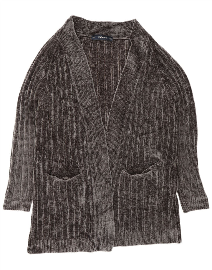 Zara Damen-Strickjacke, übergroß, lang geschnitten, offen, Gr. 14, Mittelgrau