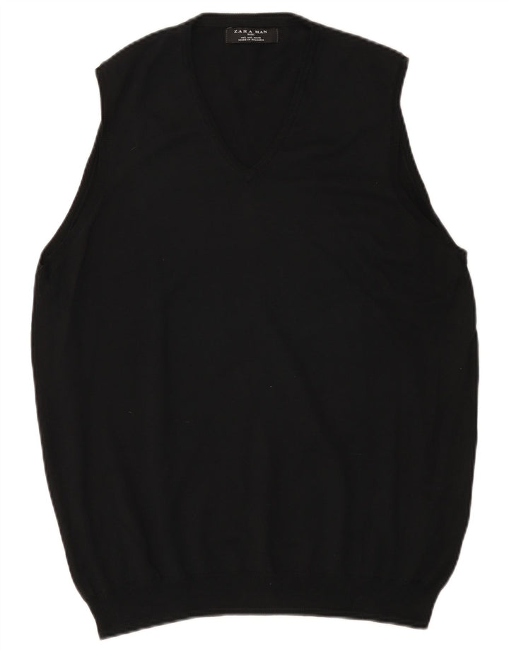 Zara Herren Basic Weste Tank Top Large Schwarz Baumwolle