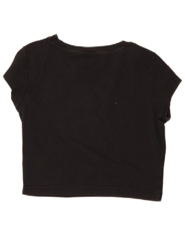 Calvin Klein Damen Crop T-Shirt Top UK 14 Große schwarze Baumwolle