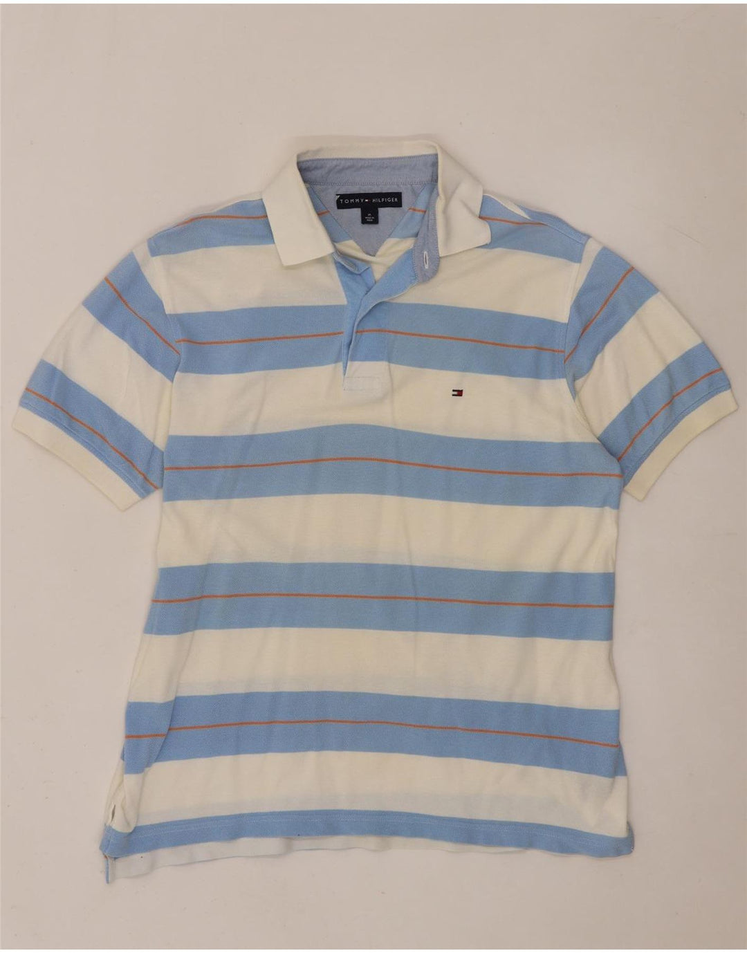 Tommy Hilfiger Herren-Poloshirt aus mittelweißer, gestreifter Baumwolle