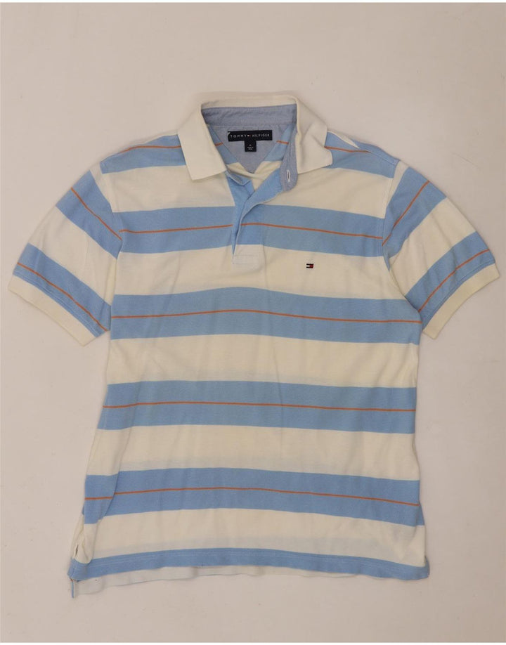 Tommy Hilfiger Herren-Poloshirt aus mittelweißer, gestreifter Baumwolle