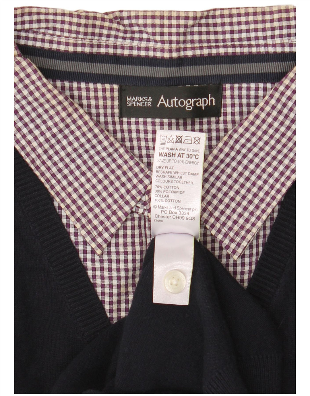 Marks & Spencer Herren Autograph Pullover mit V-Ausschnitt, groß, marineblaue Baumwolle