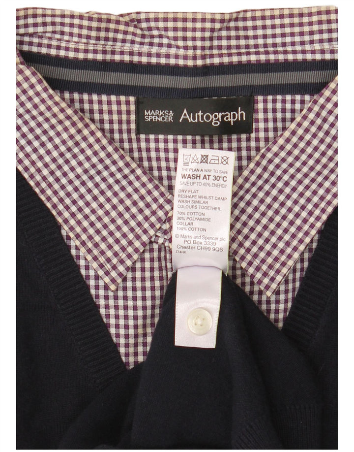 Marks & Spencer Herren Autograph Pullover mit V-Ausschnitt, groß, marineblaue Baumwolle