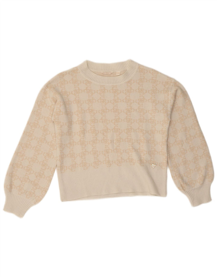 Guess Mädchen-Pullover mit abstraktem Muster und Rundhalsausschnitt, 13–14 Jahre, Beige