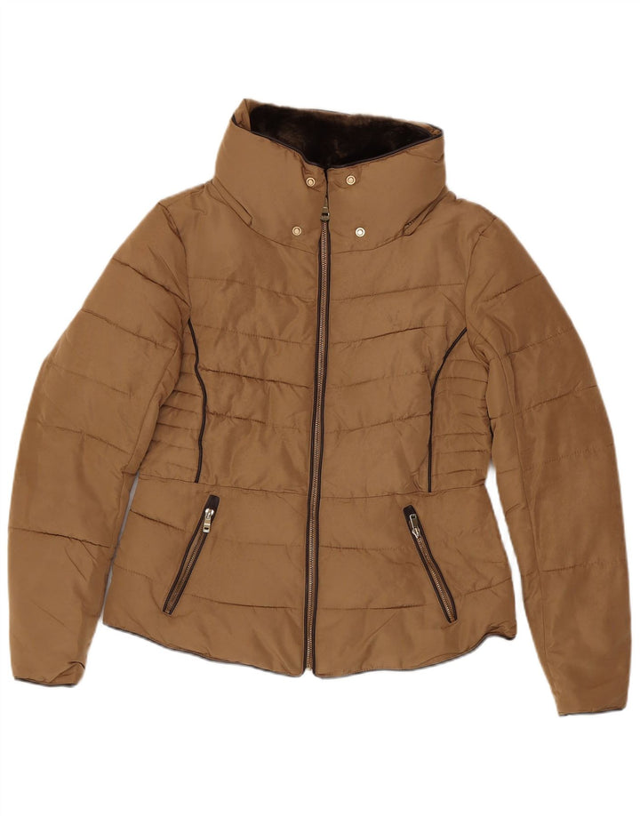 Zara Damen Wattierte Jacke UK 16 Large Braun Polyester