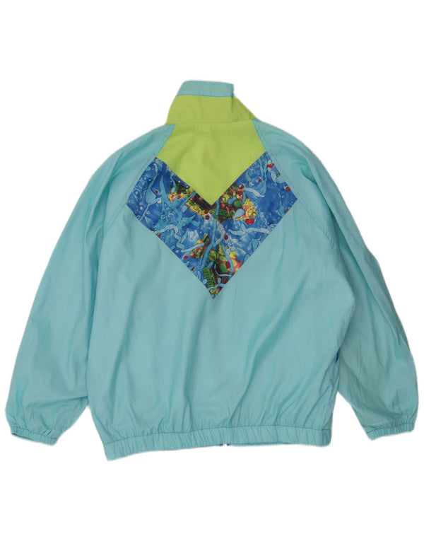 Vintage Damen Regenjacke mit abstraktem Muster IT 40/42 Mittelblau