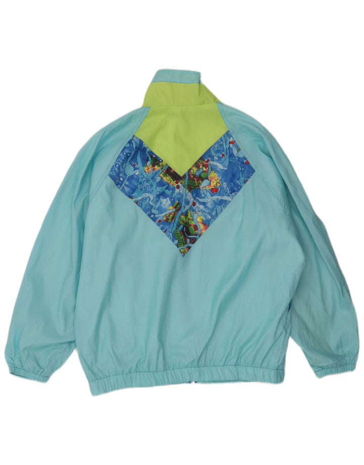 Vintage Damen Regenjacke mit abstraktem Muster IT 40/42 Mittelblau