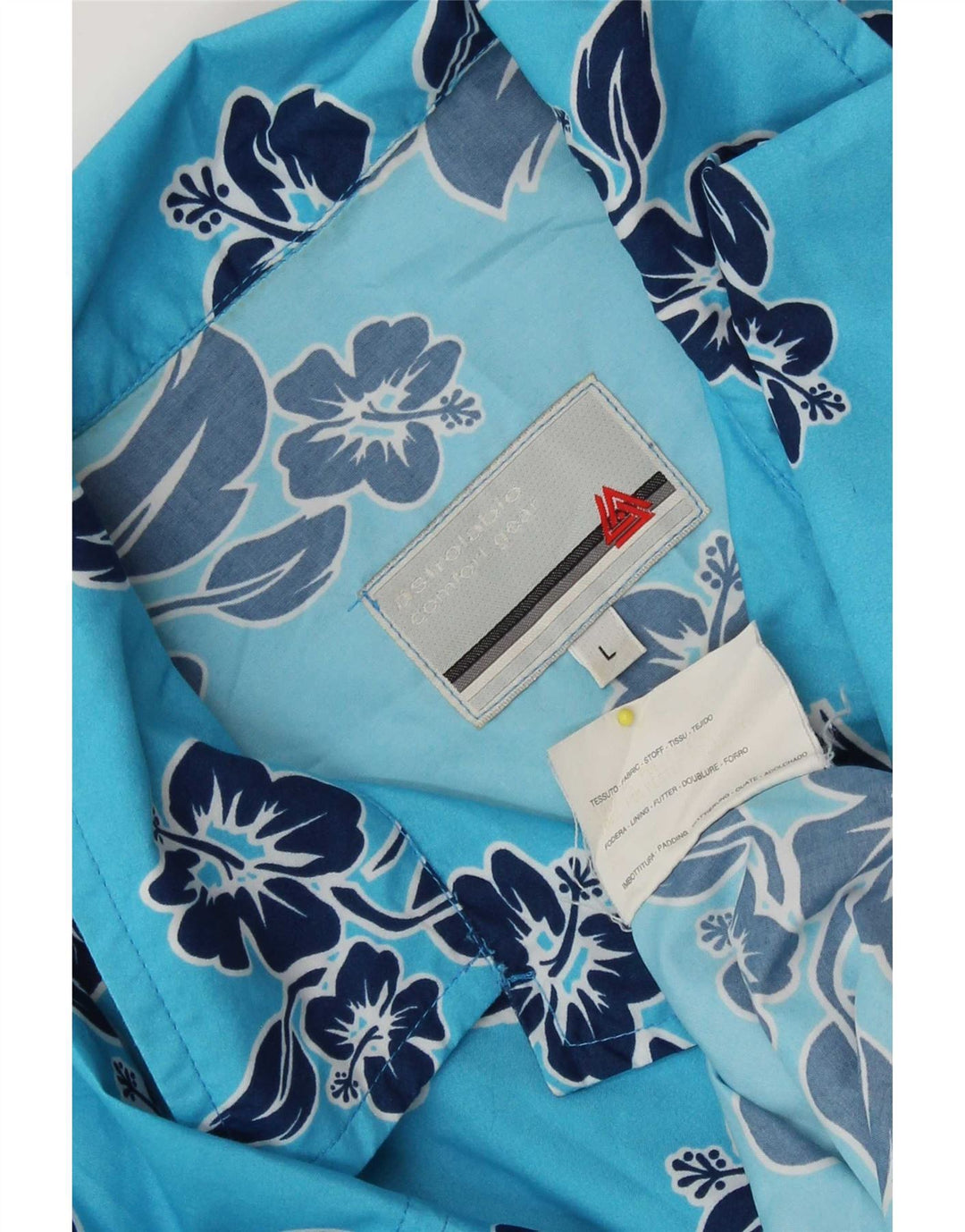 Astrolabio Herren-Kurzarmhemd, groß, blau, geblümt, Polyester