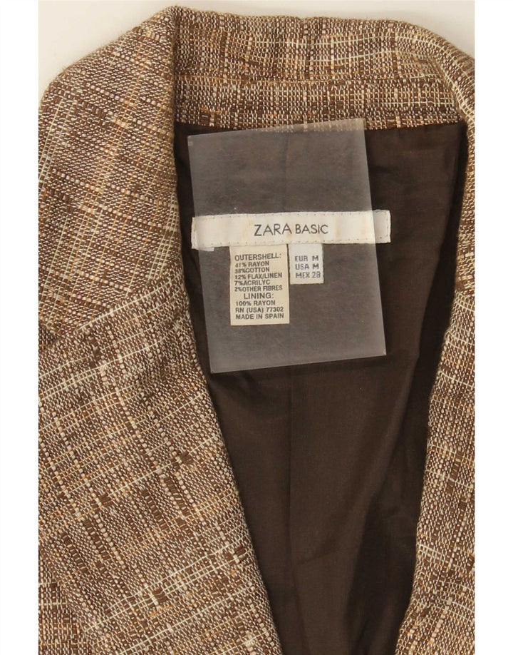 Zara Damen 1-Knopf-Blazerjacke UK 12 Mittelbraun gefleckter Viskose