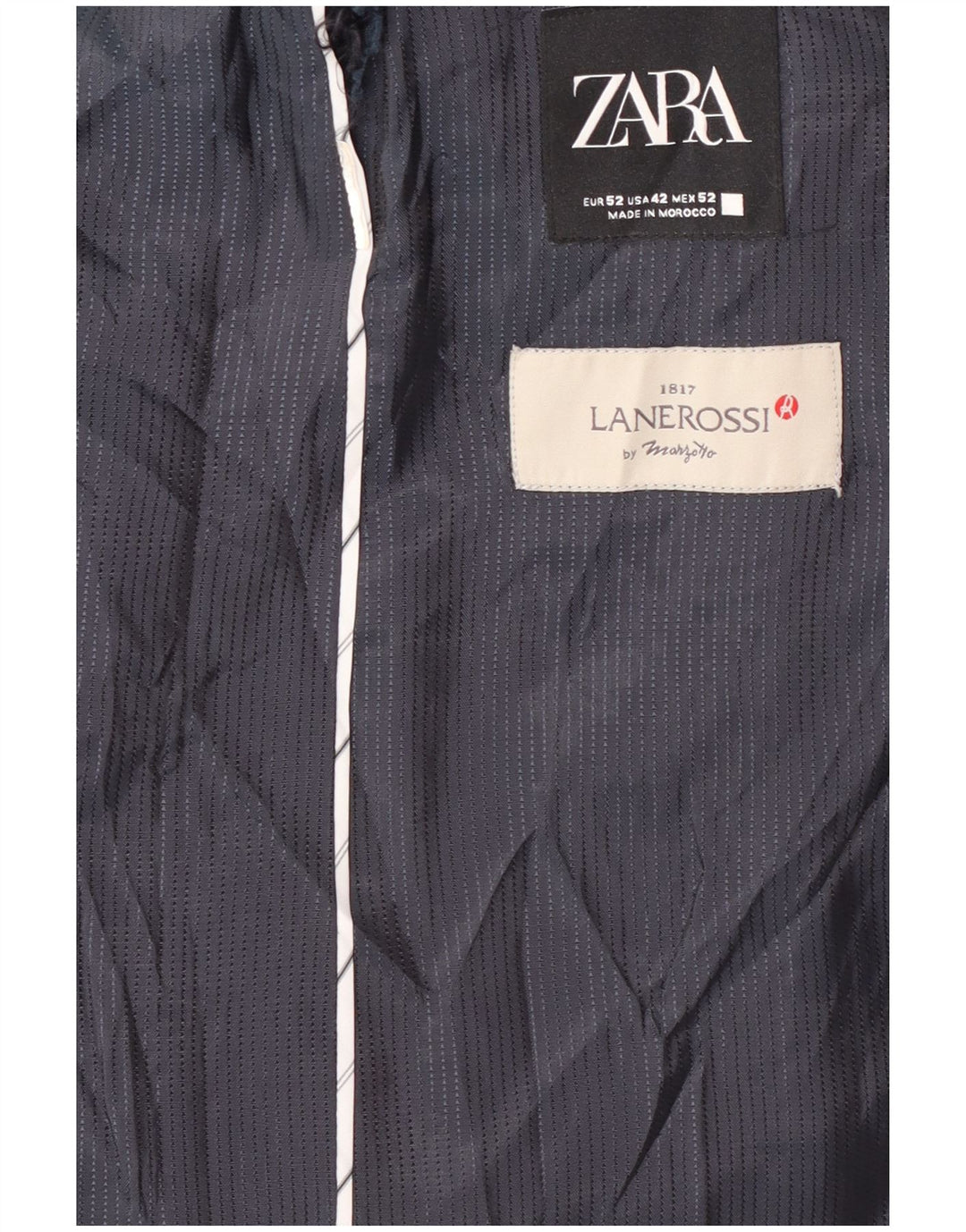 Zara Herren-Blazer mit 2 Knöpfen, EU 52, groß, marineblau mit Hahnentrittmuster