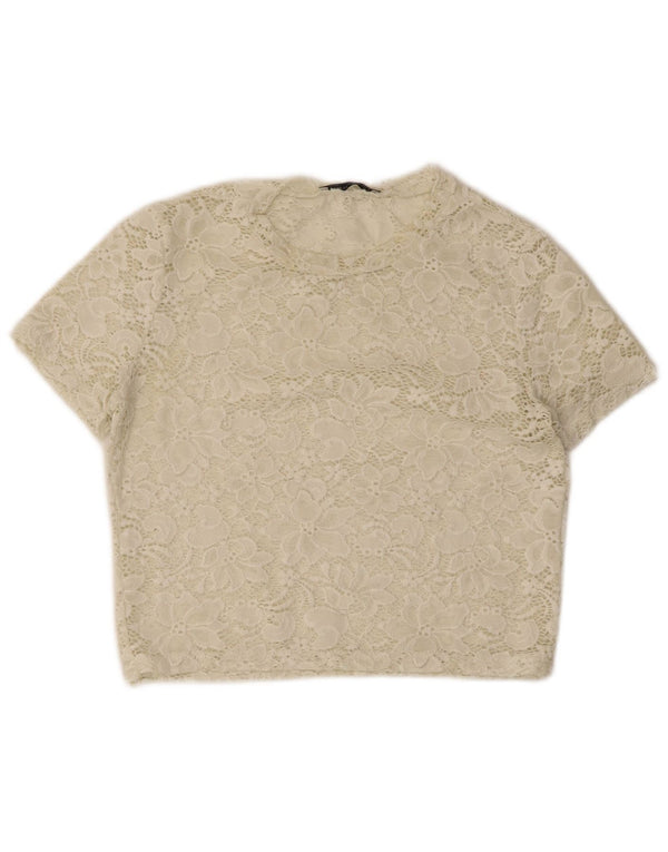 Zara Damen Spitze Crop Top UK 10 Small Off White Floral